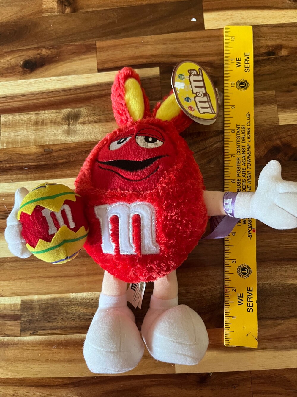 M&M's Red 11 Inch Plush Toy 2004 Licensed Candy Mascot with Bunny Ears